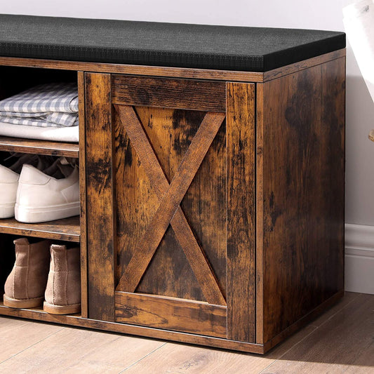 Banco Zapatero, Zapatero Recibidor, Armario Zapatero, 9 Compartimentos Abiertos y un Armario, con Tapizado, Marrón, VASAGLE, 2