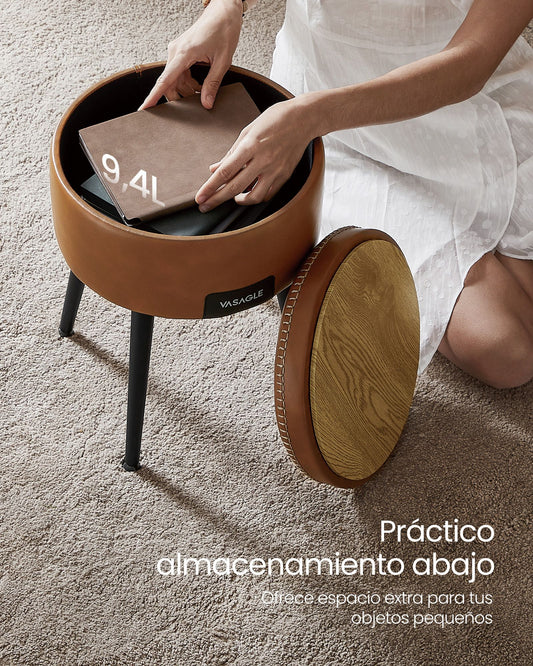 Puff Almacenaje, Puff Salon, Taburete Tocador, Piel Sintética con Costura, con Patas de Acero, Carga 150 kg, Caramelo, VASAGLE, 2