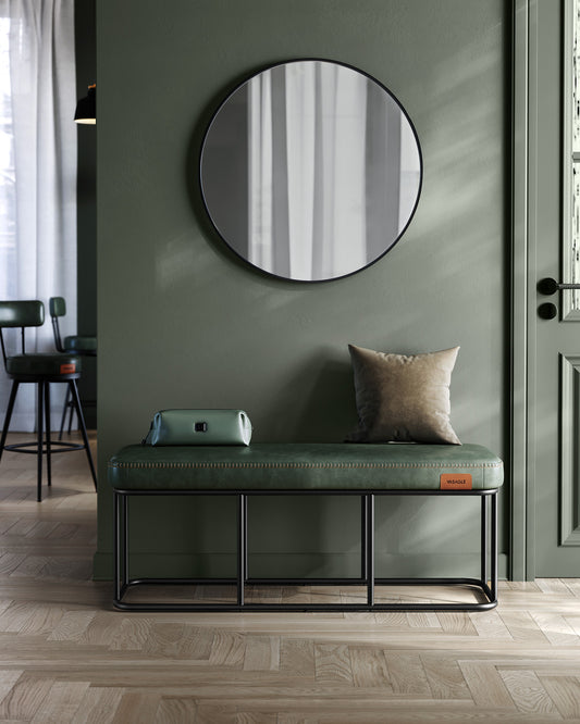 Banco Recibidor, Banqueta Dormitorio, Banco Entrada, Piel Sintética con Costuras, Carga 300 kg, Verde, VASAGLE, 2