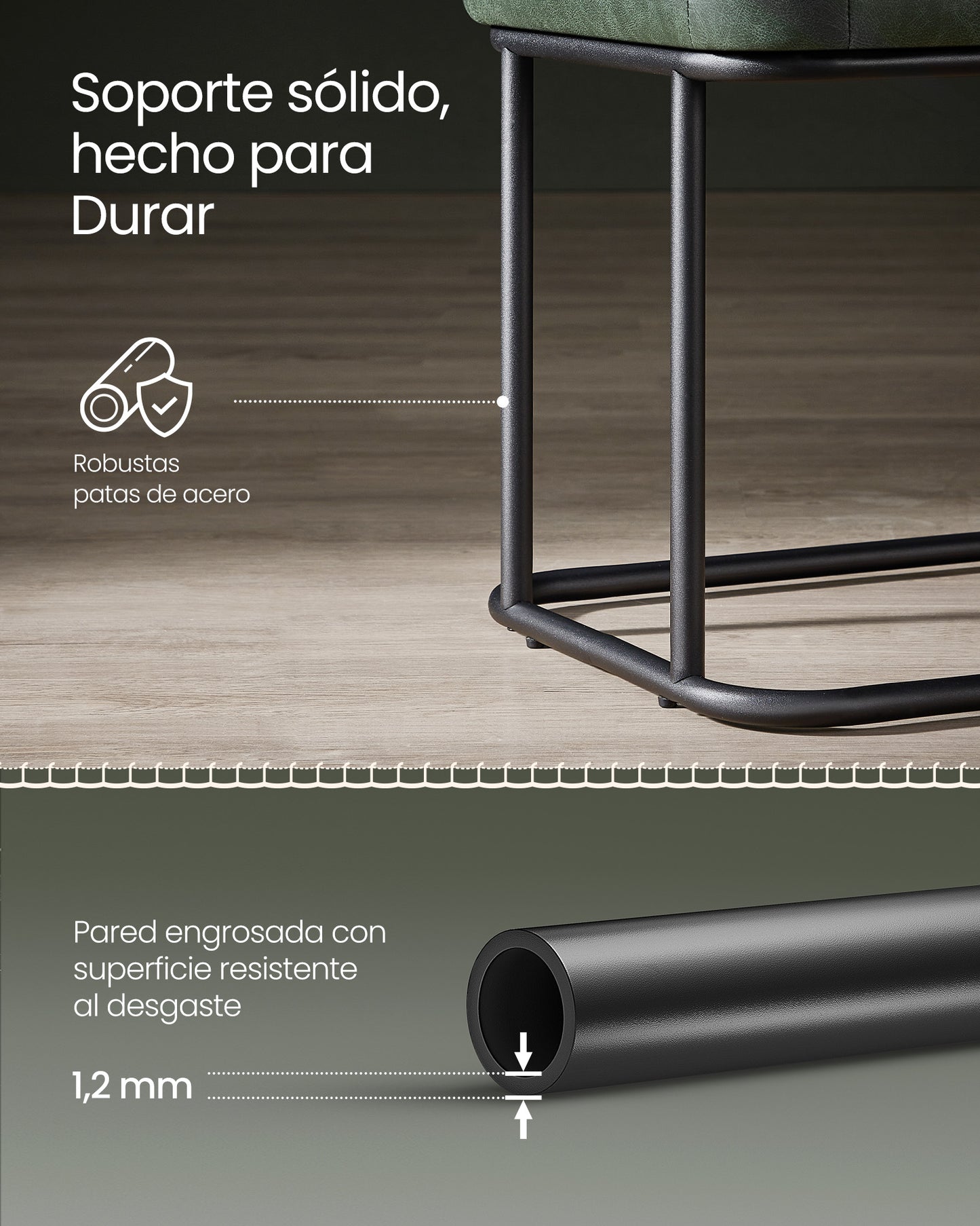 Banco Recibidor, Banqueta Dormitorio, Banco Entrada, Piel Sintética con Costuras, Carga 300 kg, Verde, VASAGLE, 4