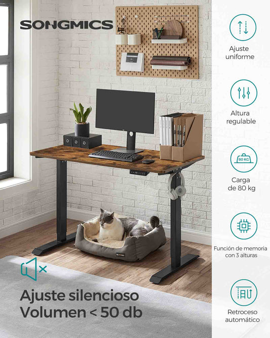 Escritorio Elevable Eléctrico, Mesa Regulable en Altura, Mesa Ordenador, 60x120cm, 3 alturas, Vintage Marrón-negro, Songmics, 2