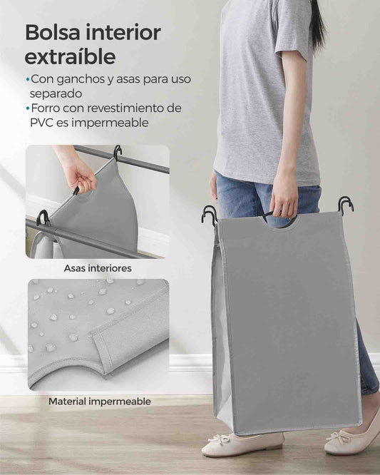 Cesto para Ropa Sucia, 132 L, con 3 Compartimientos, Mueble Ropa Sucia, con Ruedas, Bolsa de Colada Extraíble, Gris, SONGMICS, 10
