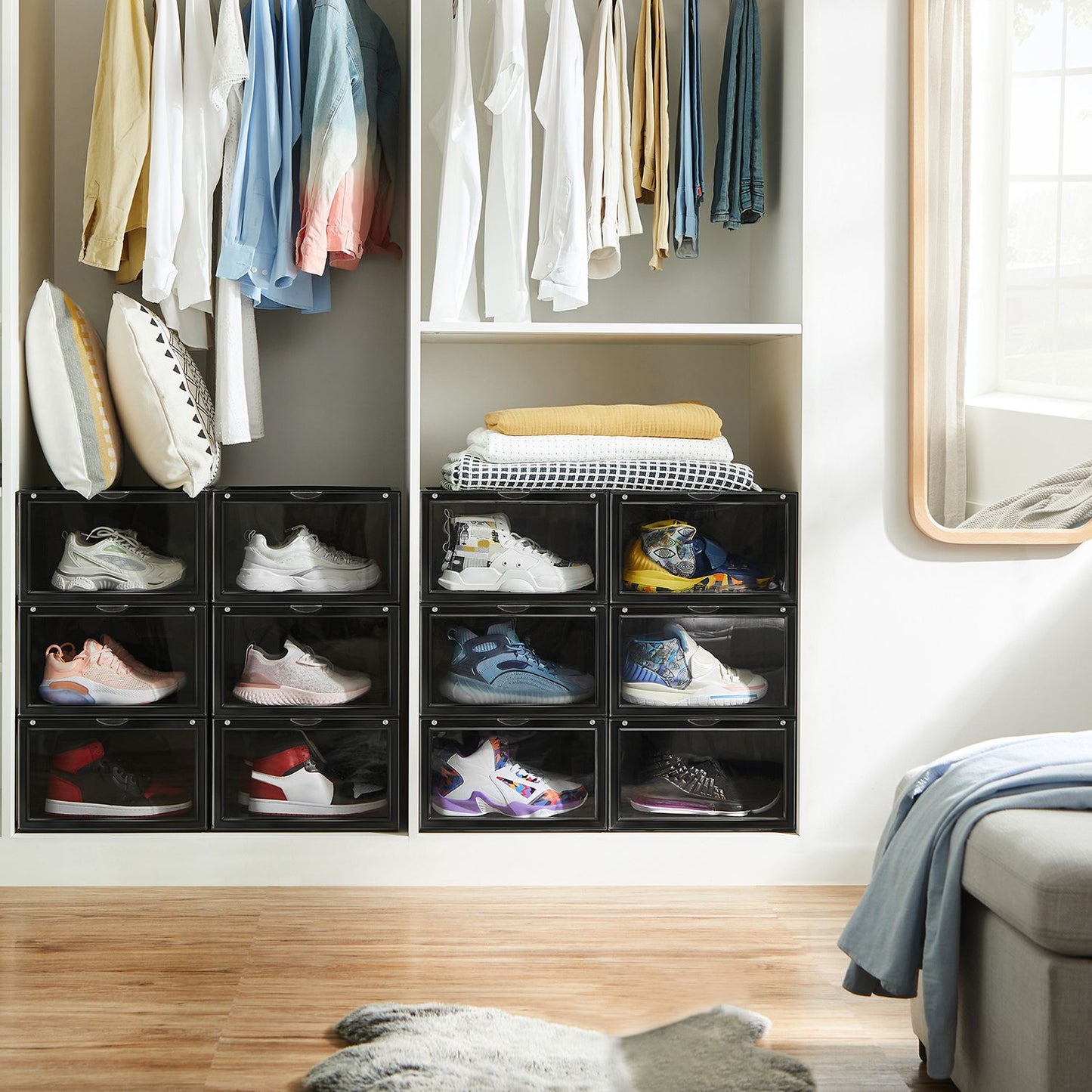 Cajas para Zapatos, Juego de 6, cajas Organizador de Zapatos, Plegable y Apilable, hasta 46, Negr, SONGMICS, 3