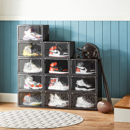 Cajas para Zapatos, Juego de 6, cajas Organizador de Zapatos, Plegable y Apilable, hasta 46, Negr, SONGMICS, 4