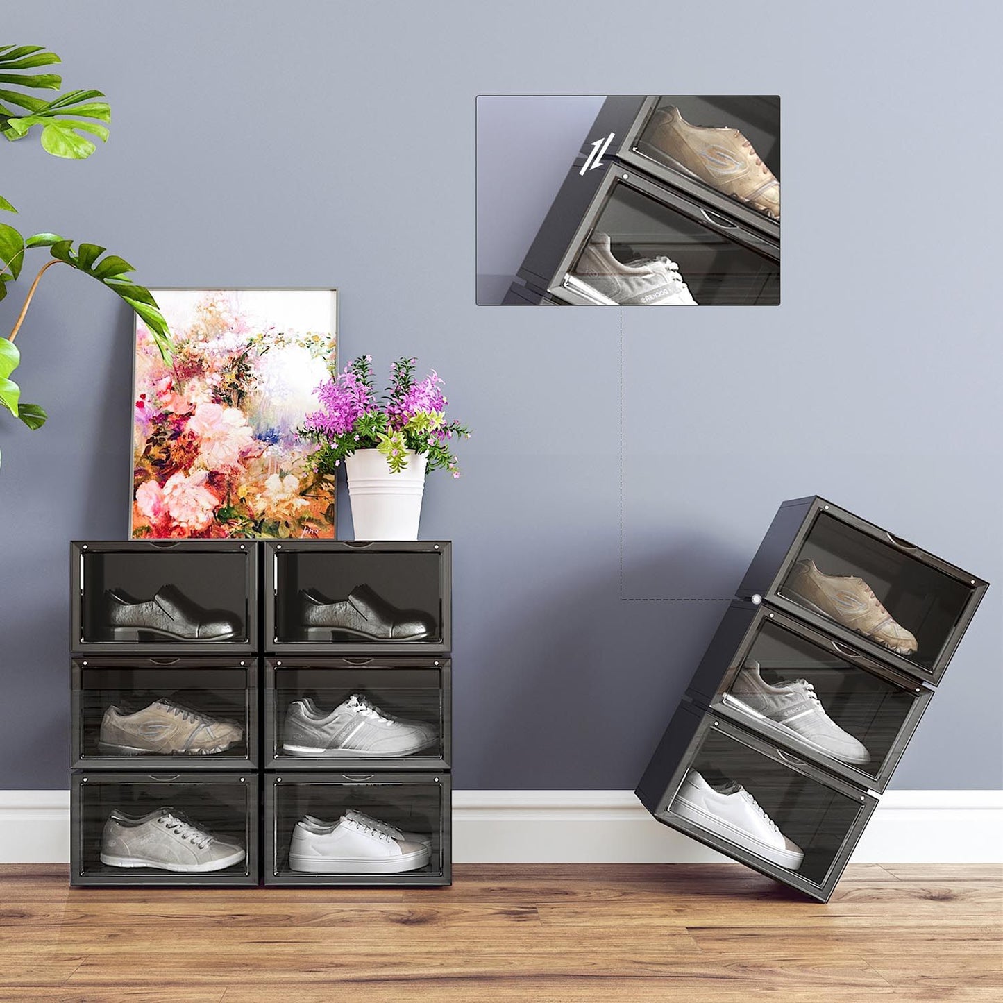 Cajas para Zapatos, Juego de 6, cajas Organizador de Zapatos, Plegable y Apilable, hasta 46, Negr, SONGMICS, 5