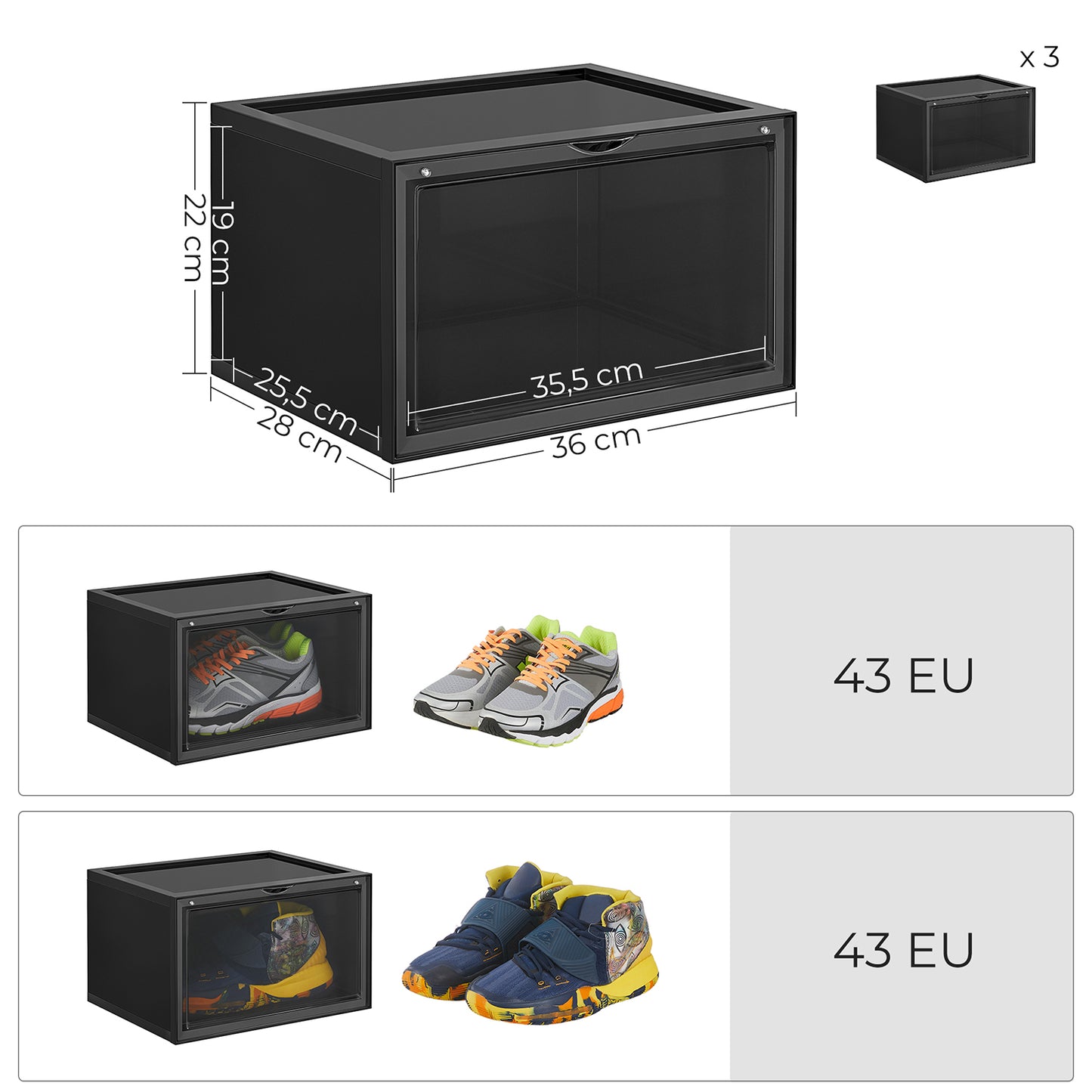 Cajas para Zapatos, Juego de 6, cajas Organizador de Zapatos, Plegable y Apilable, hasta 46, Negr, SONGMICS, 8