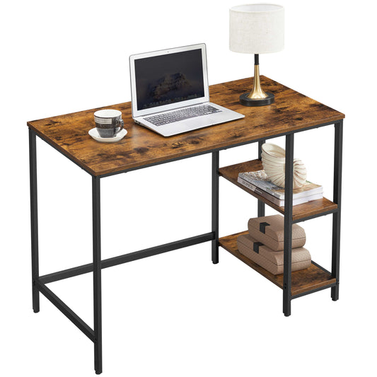 Escritorio con Estanteria, Mesa Ordenador, Escritorio Juvenil, con 2 Estantes, Estructura de Acero, Marrón Rústico y Negro, Vasagle, 1