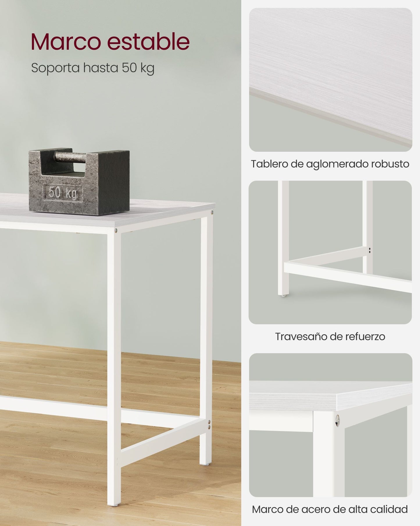 Escritorio, Mesa Ordenador, Escritorio con Estanteria, 2 Estante a la Izquierda o a la Derecha, Blanco, Vasagle, 4