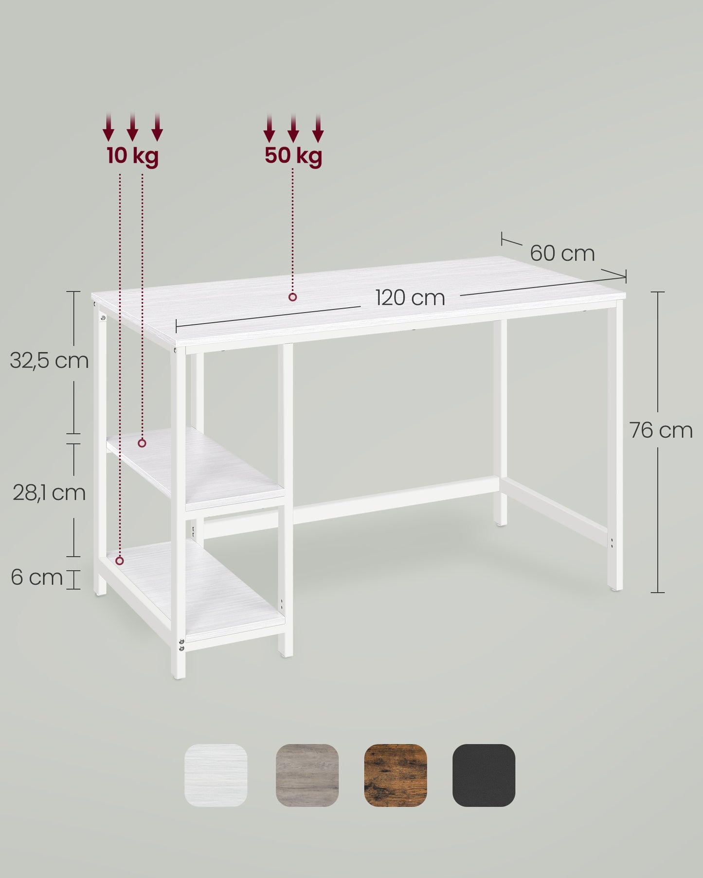 Escritorio, Mesa Ordenador, Escritorio con Estanteria, 2 Estante a la Izquierda o a la Derecha, Blanco, Vasagle, 6