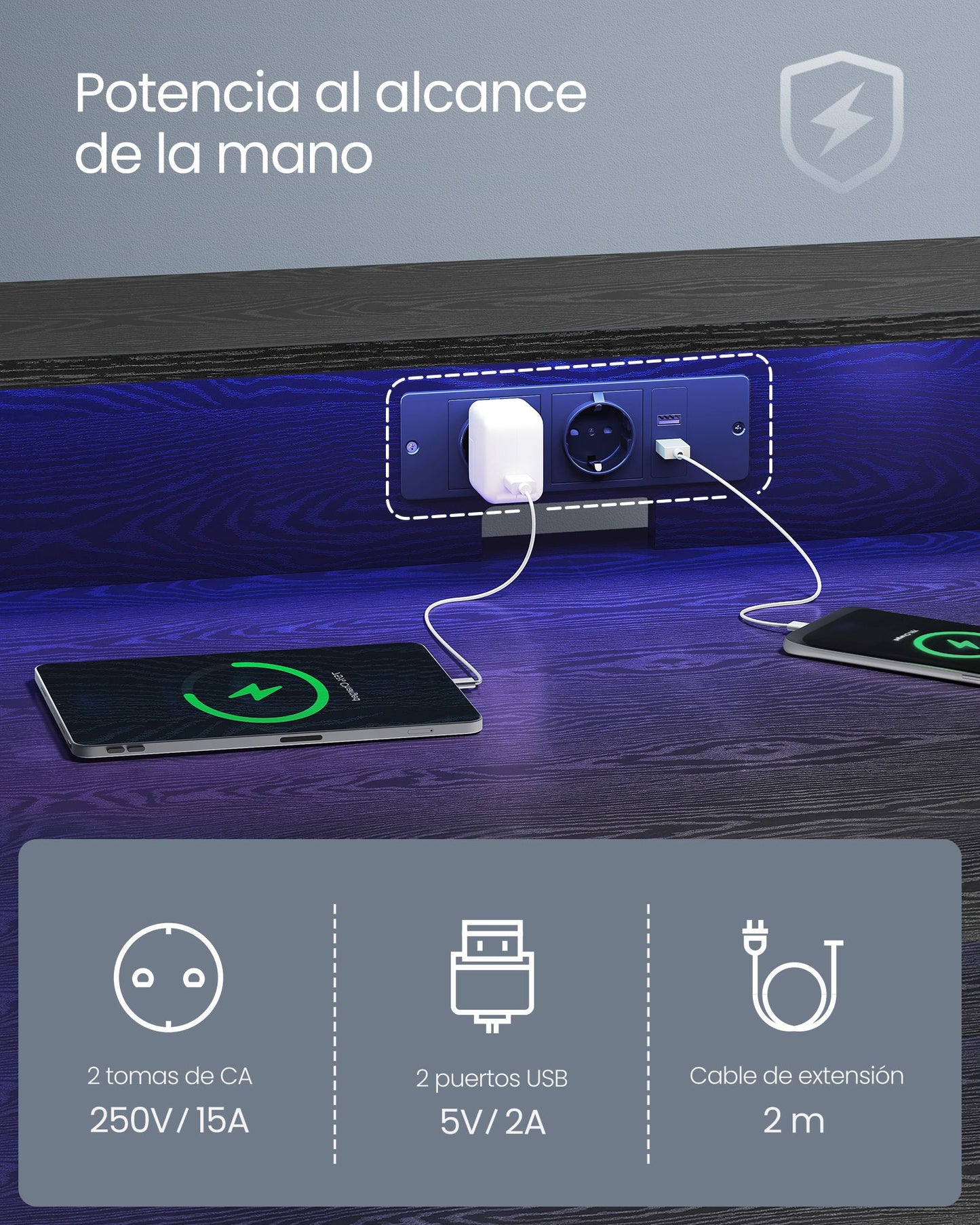 Mesa Gamer, Escritorio Juvenil, Mesa Ordenador, con Luces LED, con Estante para 2 Monitores, Negro, Vasagle, 3