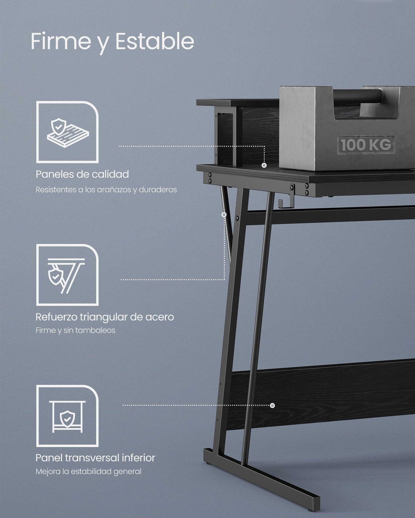 Mesa Gamer, Escritorio Juvenil, Mesa Ordenador, con Luces LED, con Estante para 2 Monitores, Negro, Vasagle, 7