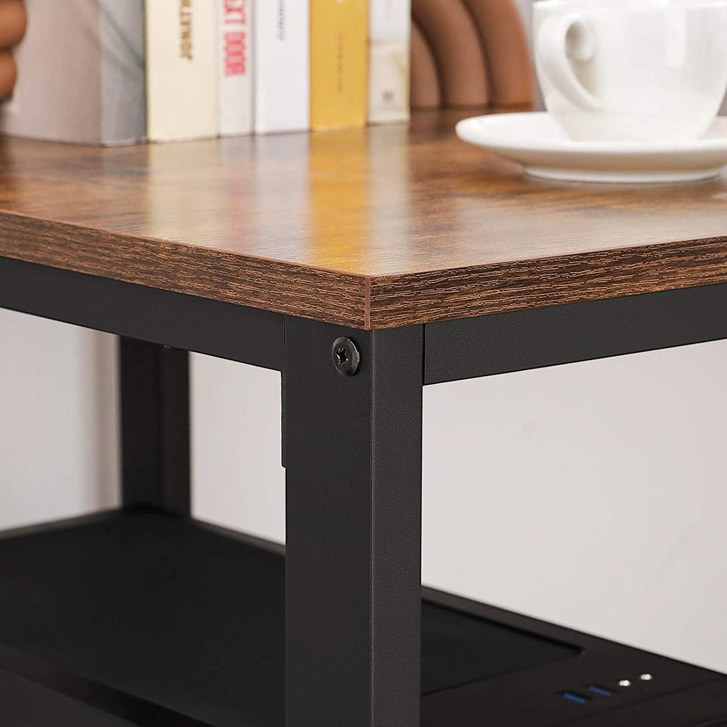 Escritorio, Mesa Ordenador, Escritorio con Estanteria, 2 Estantes a la Izquierda o a la Derecha, Marrón Rústico Negro, Vasagle, 4