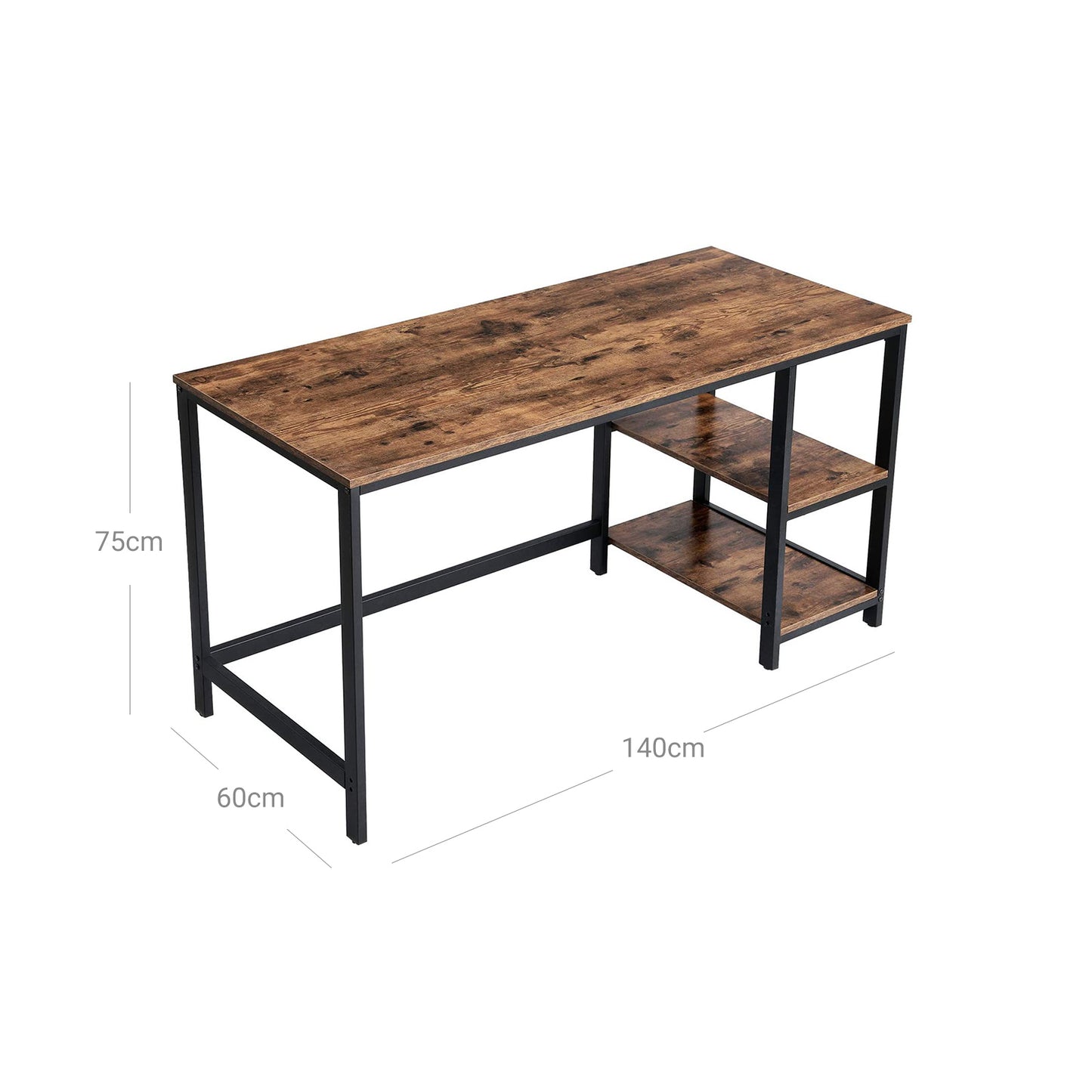 Escritorio, Mesa Ordenador, Escritorio con Estanteria, 2 Estantes a la Izquierda o a la Derecha, Marrón Rústico Negro, Vasagle, 7