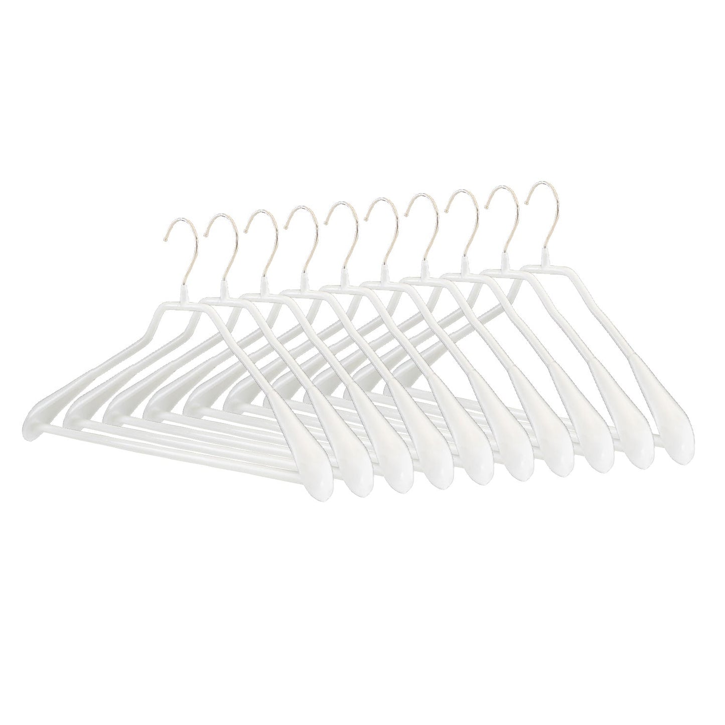 MAWA Bodyform LS - Perchas, 10 piezas, Perchas para Pantalones, con una Barra, ancho 42 cm, Gancho giratorio, con Hombrera, MAWA Bodyform LS - Blanco, 1