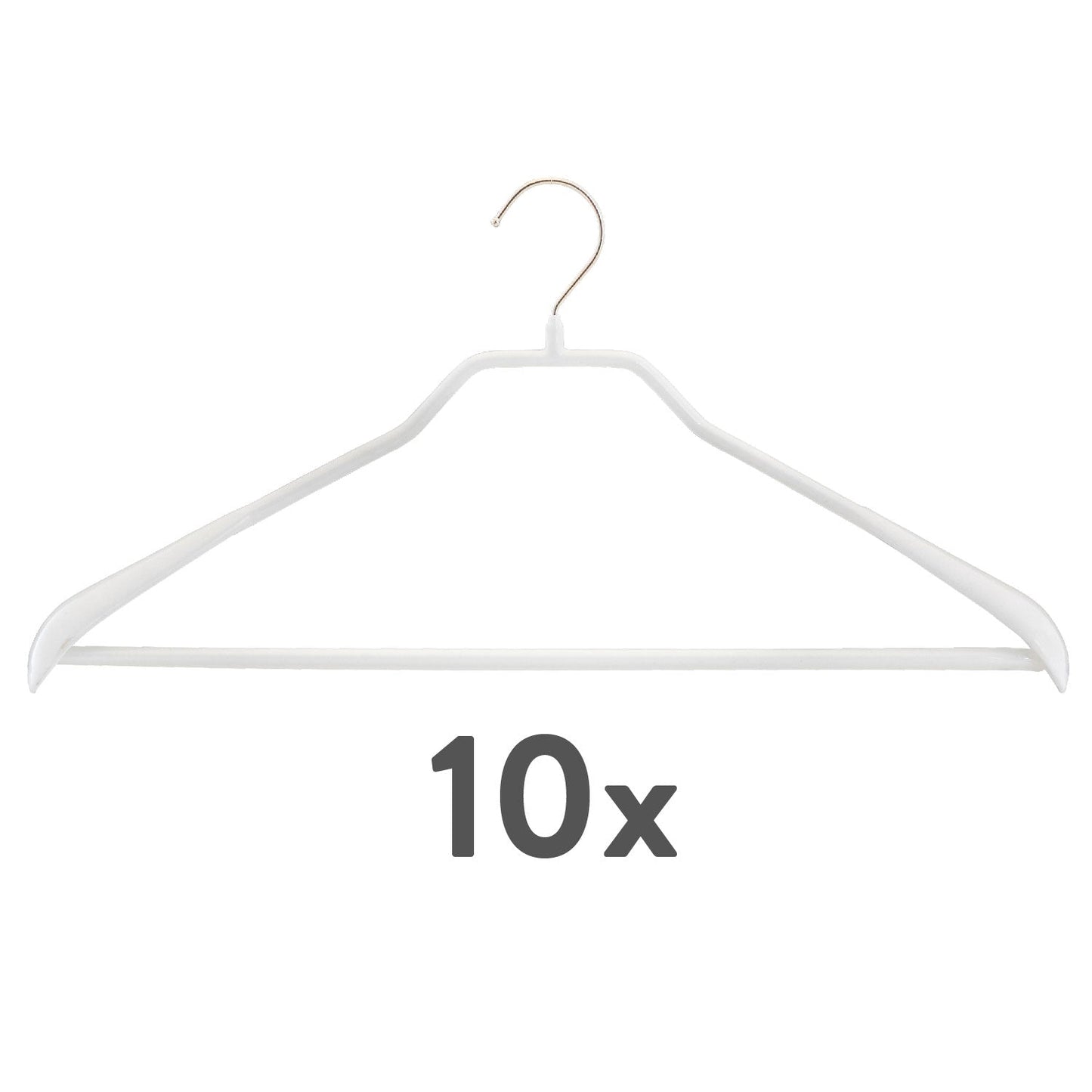 MAWA Bodyform LS - Perchas, 10 piezas, Perchas para Pantalones, con una Barra, ancho 42 cm, Gancho giratorio, con Hombrera, MAWA Bodyform LS - Blanco, 4