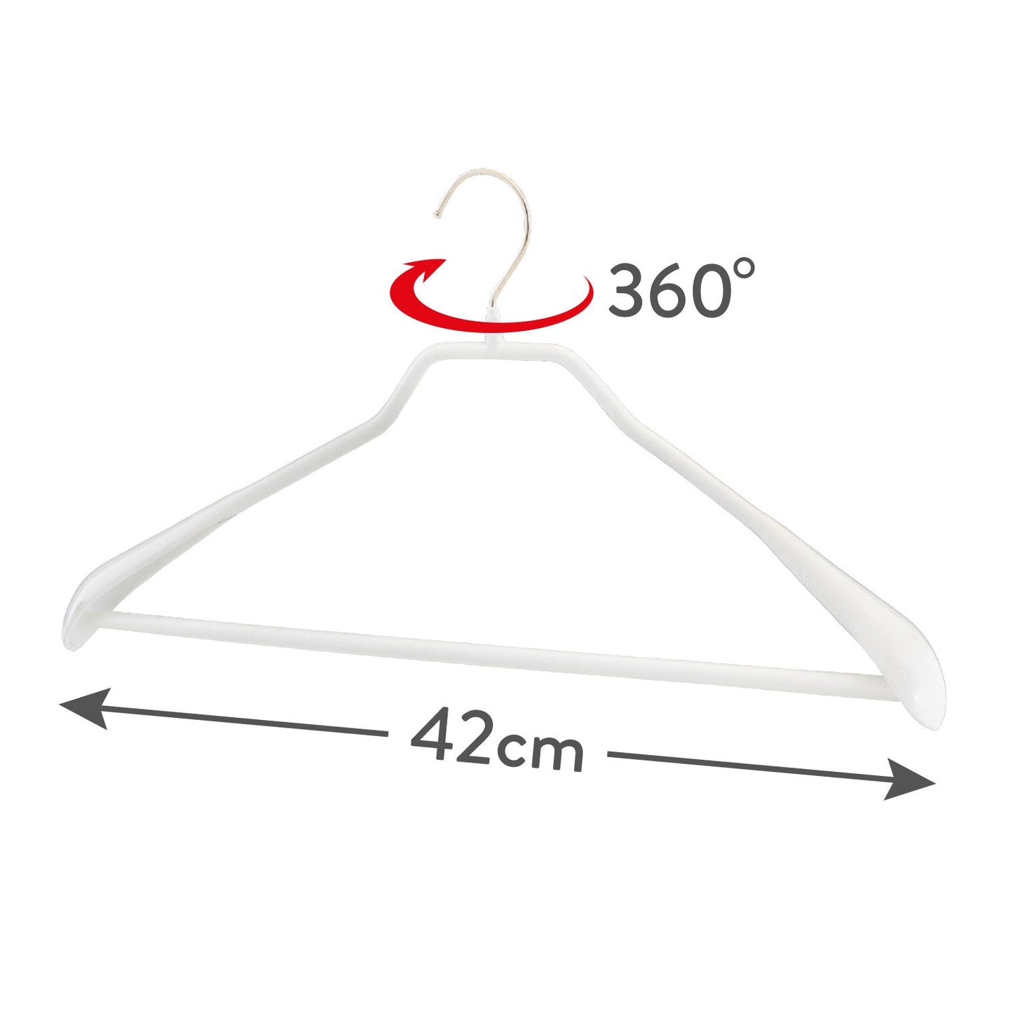 MAWA Bodyform LS - Perchas, 10 piezas, Perchas para Pantalones, con una Barra, ancho 42 cm, Gancho giratorio, con Hombrera, MAWA Bodyform LS - Blanco, 3