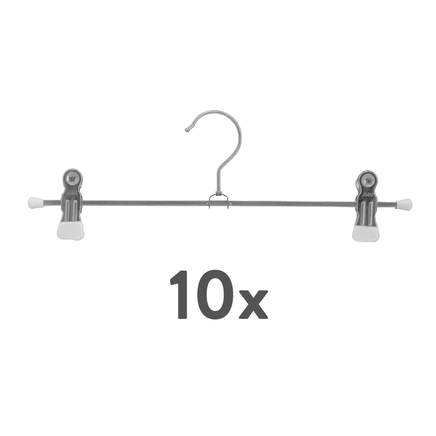 Perchas para Pantalones, con Clips, 10 piezas, Perchas, ancho 30cm Antideslizantes, Gancho giratorio, MAWA Clip K D - Blanco, 4