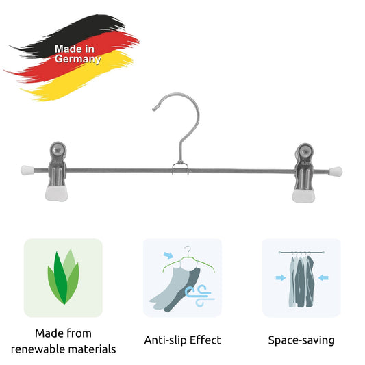 Perchas para Pantalones, con Clips, 10 piezas, Perchas, ancho 30cm Antideslizantes, Gancho giratorio, MAWA Clip K D - Blanco, 2