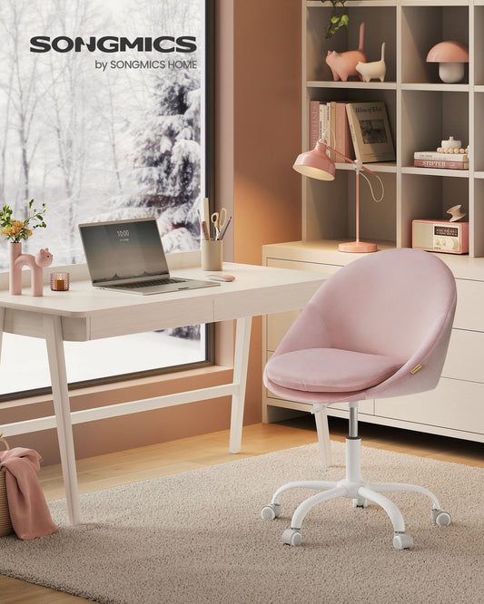 Silla Escritorio Ergonomica, Silla Escritorio, Silla Estudio, Silla Giratoria, Altura Ajustable, Rosa, Songmics, 3