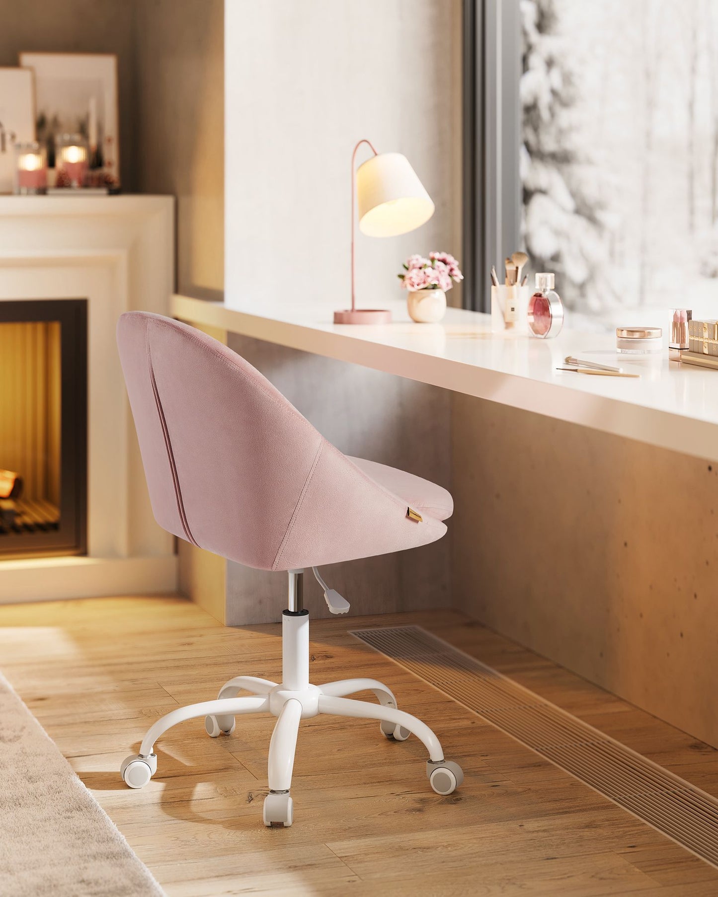 Silla Escritorio Ergonomica, Silla Escritorio, Silla Estudio, Silla Giratoria, Altura Ajustable, Rosa, Songmics, 4