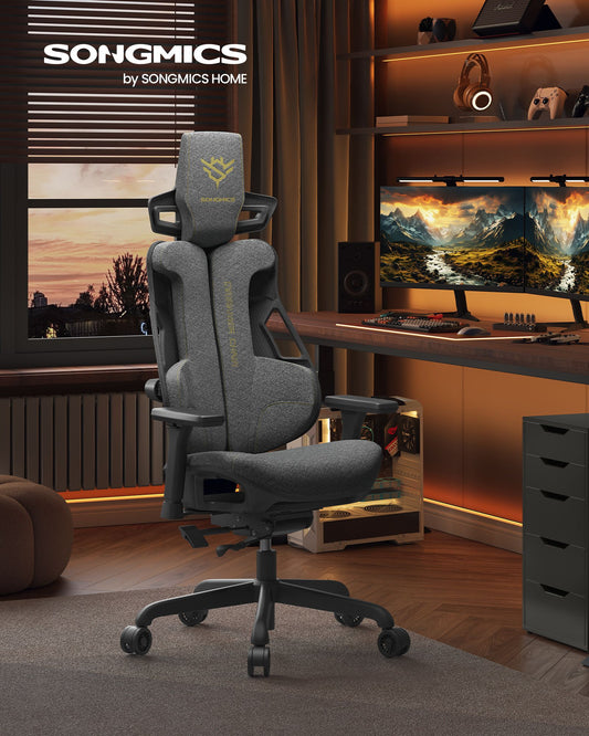 Silla Gamer, Silla Ergonomica, Silla Escritorio, Altura Ajustable Reposacabezas, Gris Paloma, Songmics, 3