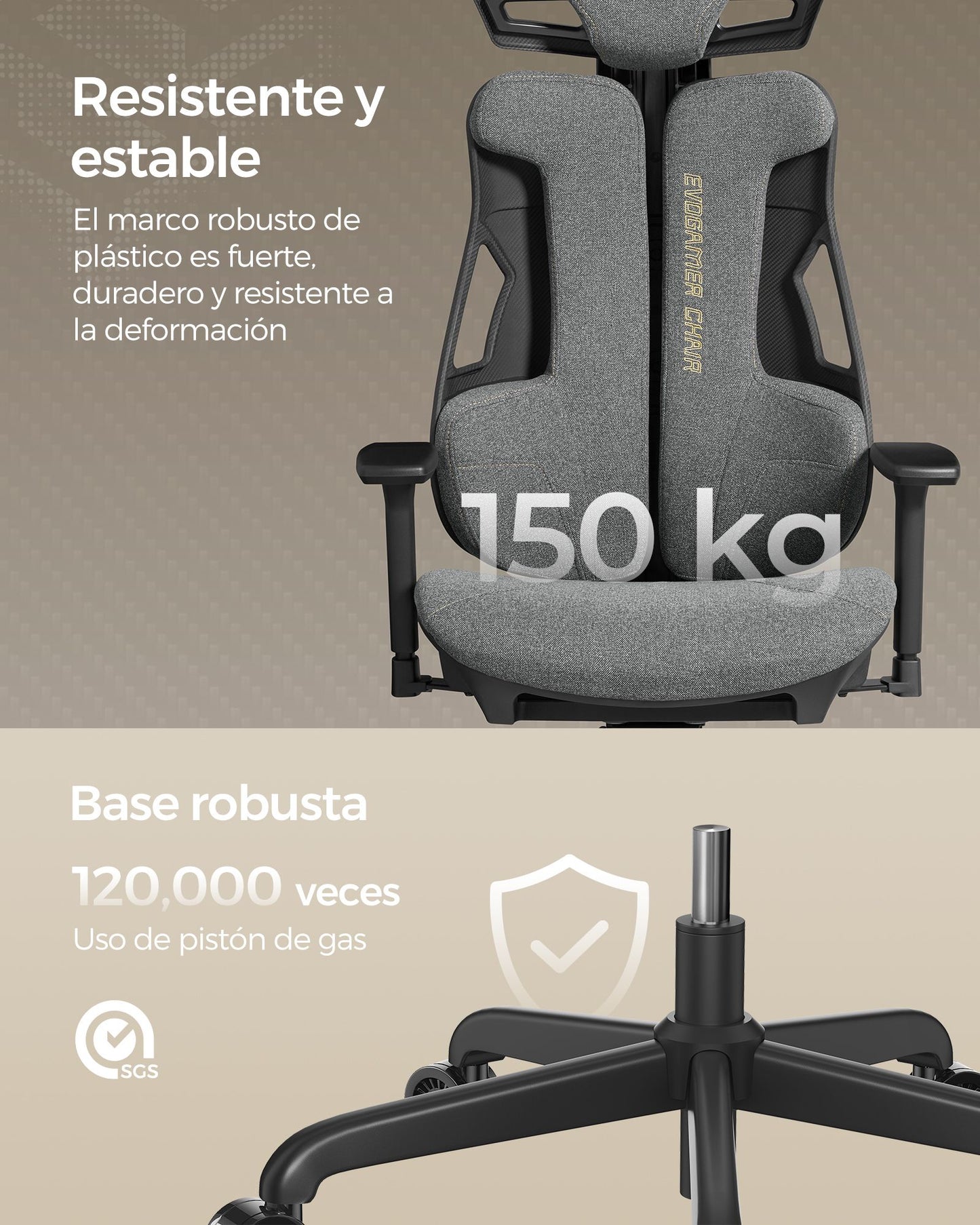 Silla Gamer, Silla Ergonomica, Silla Escritorio, Altura Ajustable Reposacabezas, Gris Paloma, Songmics, 9
