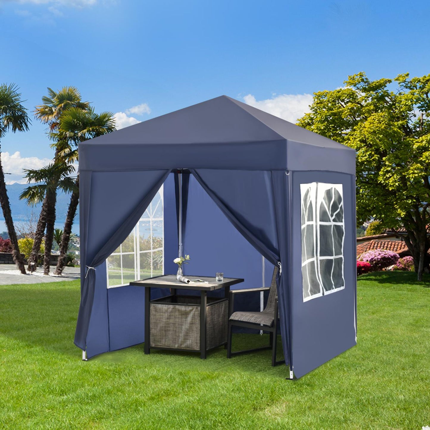 Carpa Pluggable, Cenador Pluggable, 2x2m, Carpa Jardin, con 4 Paredes Laterales Tela Oxford 2 Puertas 2 Ventana, Outsunny, 10