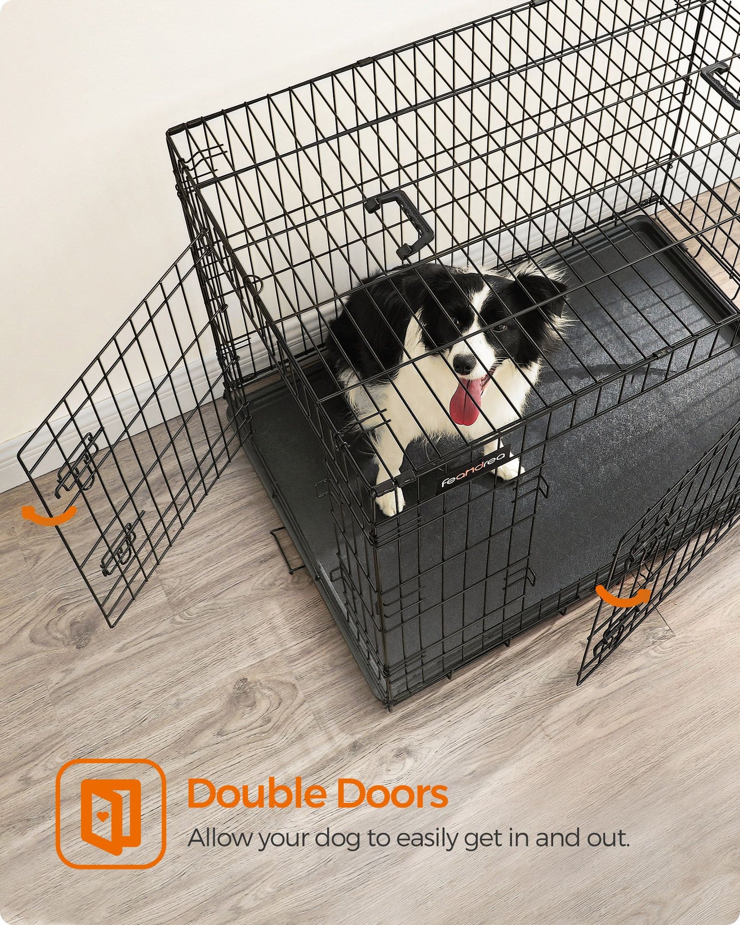 Jaula perro Grande, Jaula para Perros, Plegable, 2 Puertas, Bandeja Extraíble, Cerraduras Dobles, XL, Negro, Feandrea, 4