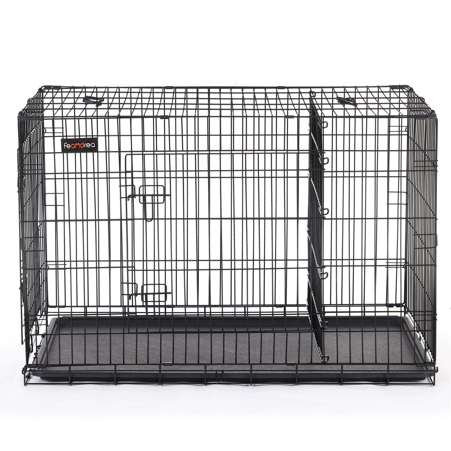 Jaula para Perros, con 2 puertas con cerradura, Jaula perro Grande, una pared divisoria desmontable, Negro, Feandrea, 7