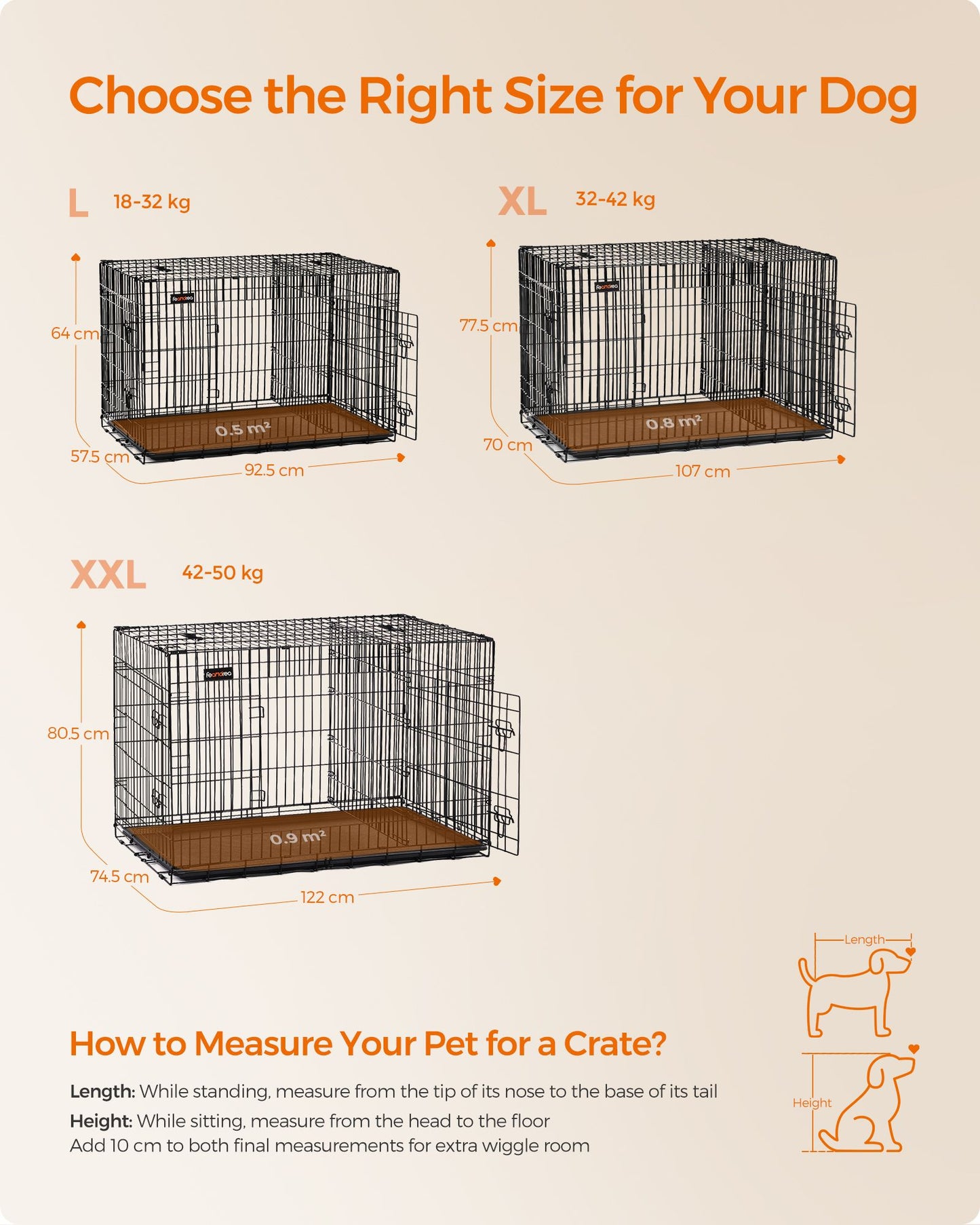 Jaula para Perros, con 2 puertas con cerradura, Jaula perro Grande, una pared divisoria desmontable, Negro, Feandrea, 6