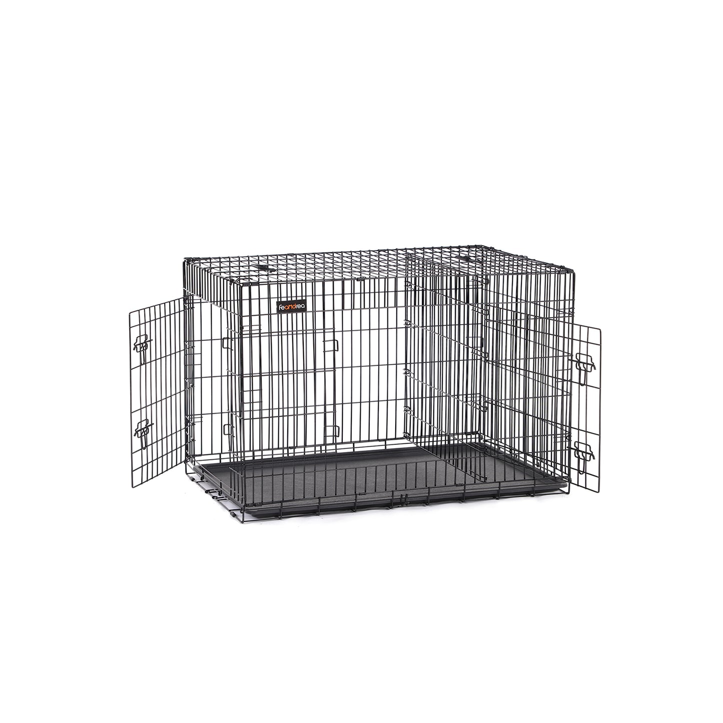 Jaula para Perros, con 2 puertas con cerradura, Jaula perro Grande, una pared divisoria desmontable, Negro, Feandrea, 2