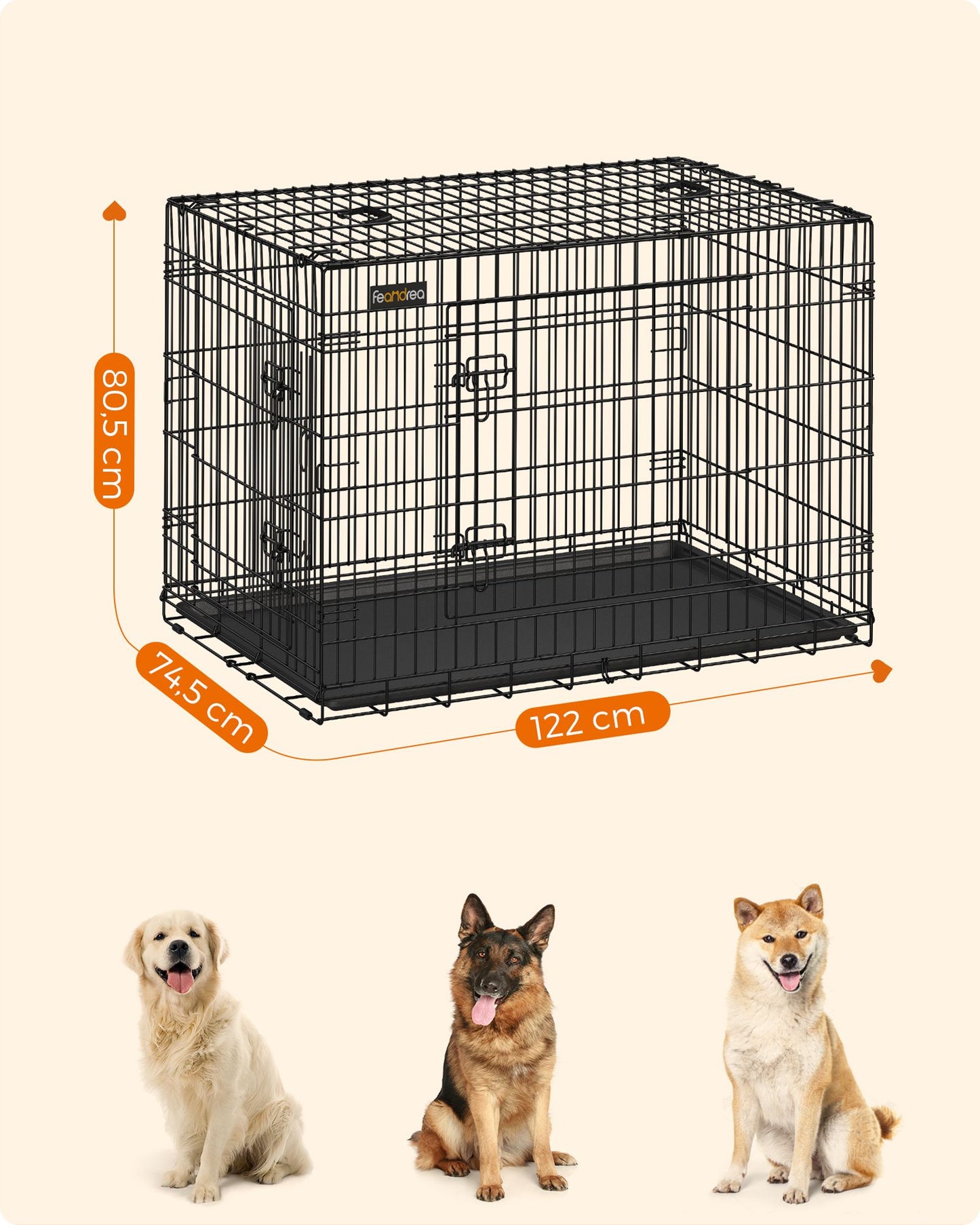 Jaula perro Grande, Jaula para Perros, Plegable, 2 Puertas, Bandeja Extraíble, Cerraduras Dobles, XXL, Negro, Feandrea, 8
