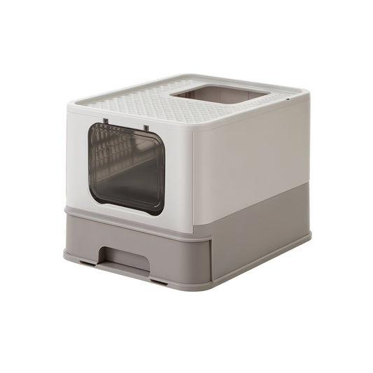 Arenero para Gatos, para Gatos Grandes, Carga de 15kg, con Bandeja Extraíble, Pala, Cepillo, Antifiltración, Gris, Feandrea, 2