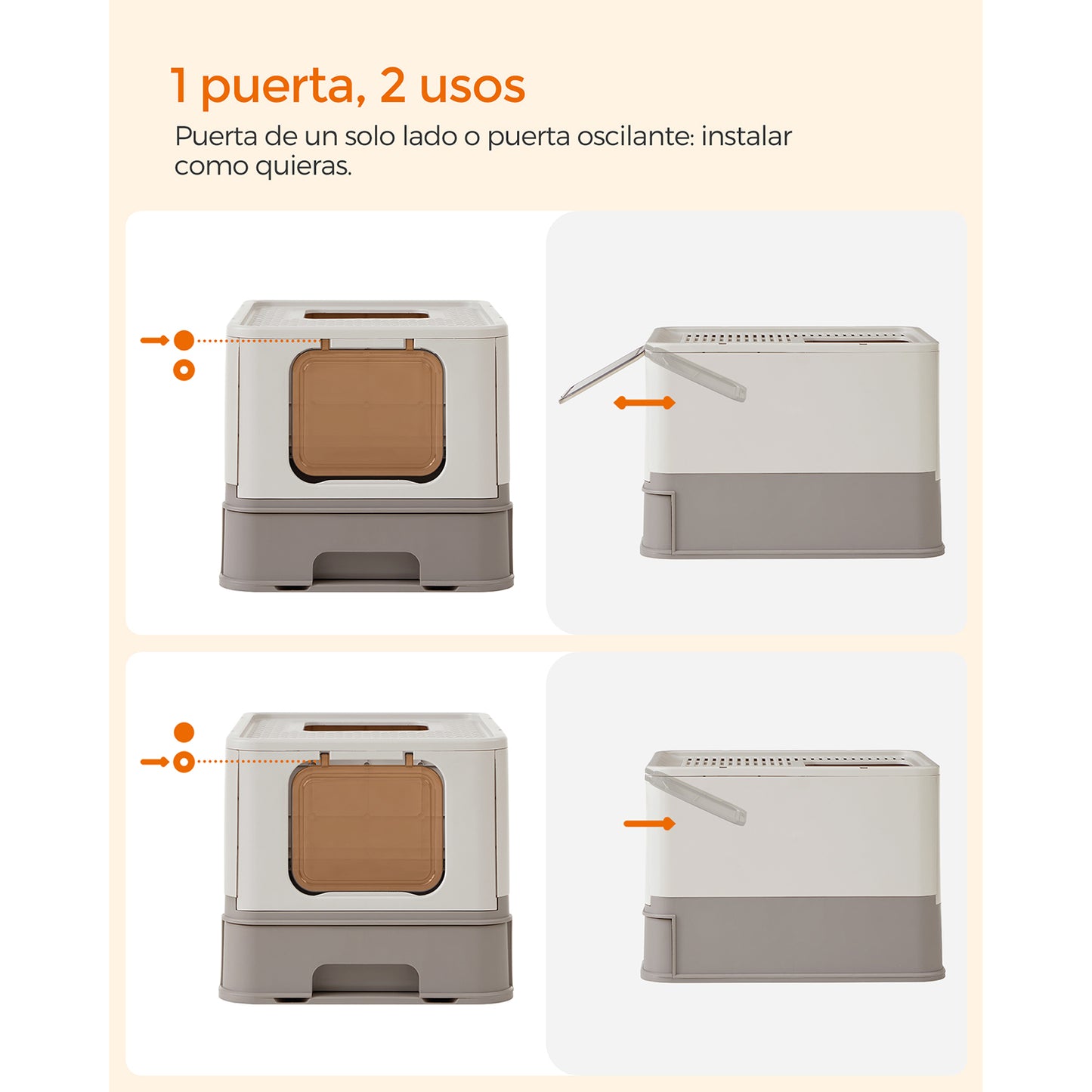 Arenero para Gatos, para Gatos Grandes, Carga de 15kg, con Bandeja Extraíble, Pala, Cepillo, Antifiltración, Gris, Feandrea, 7