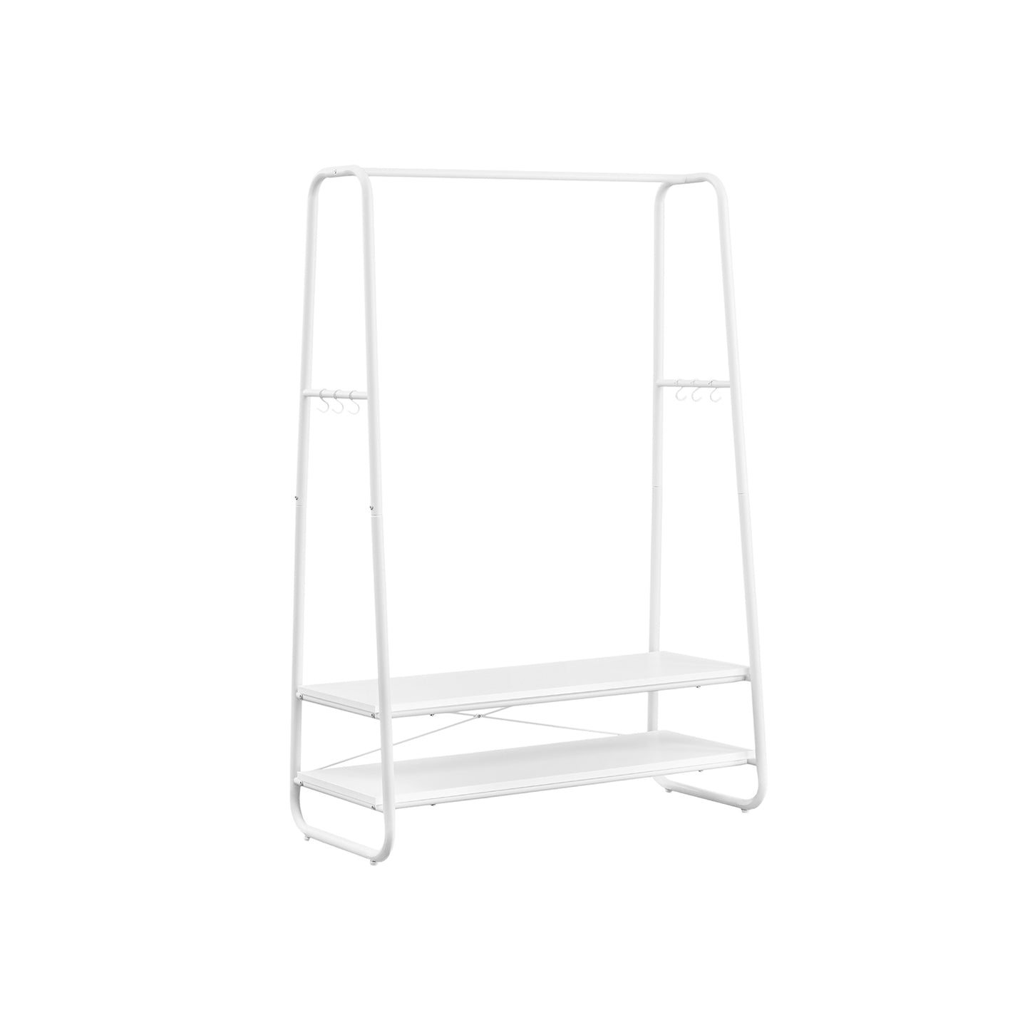 Burro Ropa, Burro Ropa Resistente, Soporta Hasta 190 kg, con 2 Estantes y 6 Ganchos, Blanco Nube y Blanco Mate, VASAGLE, 2