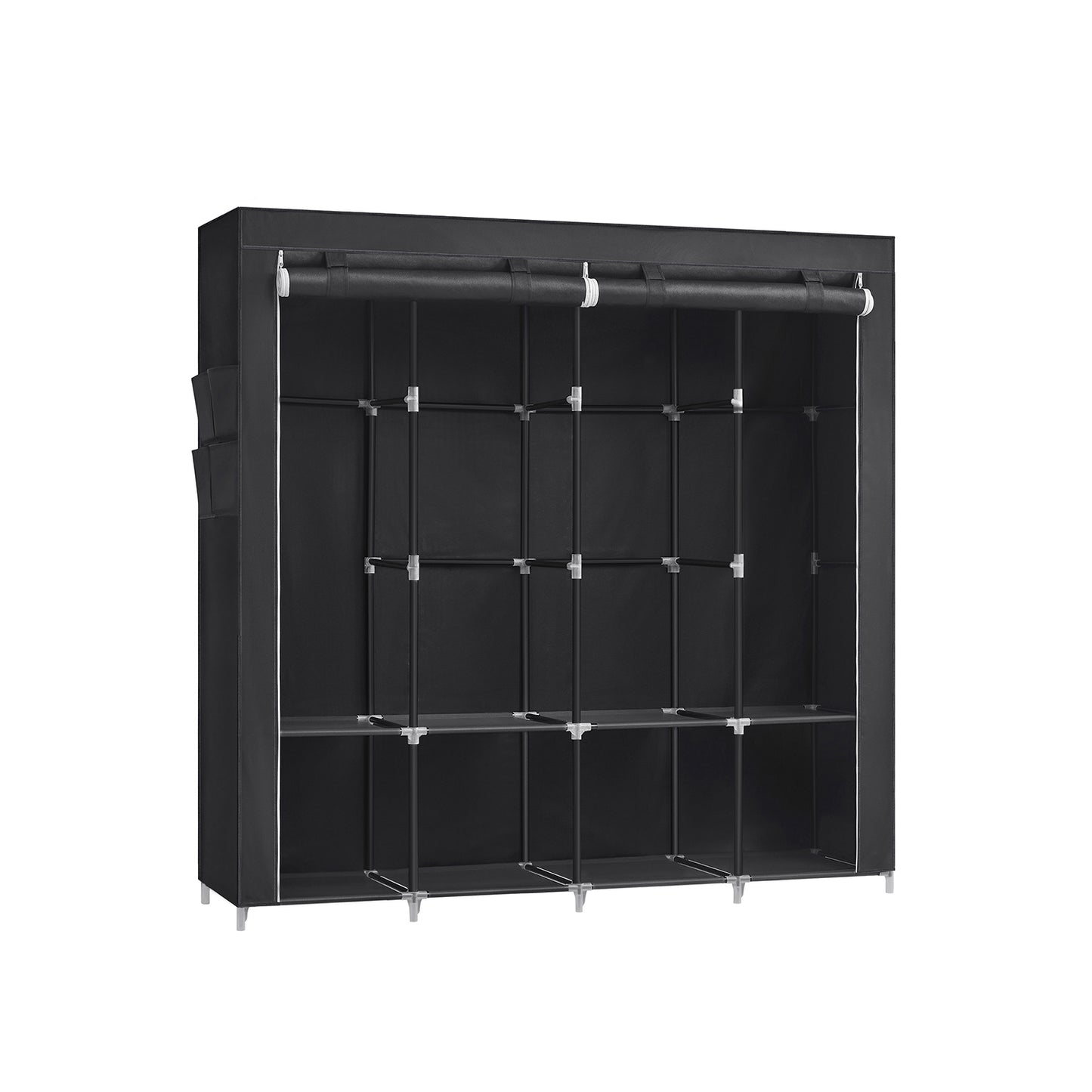 Armario de Tela, Armario Plegable, Armario de Ropa, con 4 Barras para Colgar, Estantes, 4 Bolsillos Laterales, Negro, SONGMICS, 2