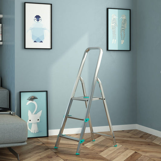 Escaleras de aluminio, Escalera 3 peldaños, Escalera plegable, Altura 61 cm, Carga máxima 150 kg, Aluminio, Colombo LIBELLULA , 2