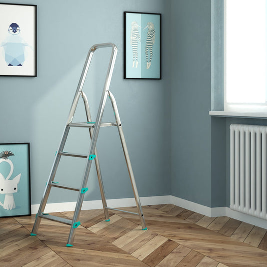 Escaleras de aluminio, Escalera 4 peldaños, Escalera plegable, Altura 84 cm, Carga máxima 150 kg, Aluminio, Colombo LIBELLULA , 2