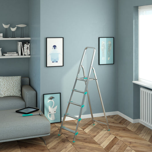 Escalera, 5 peldaños, Escaleras de aluminio, Escalera plegable, Altura 106 cm, Carga máxima 150 kg, Aluminio, Colombo LIBELLULA , 2