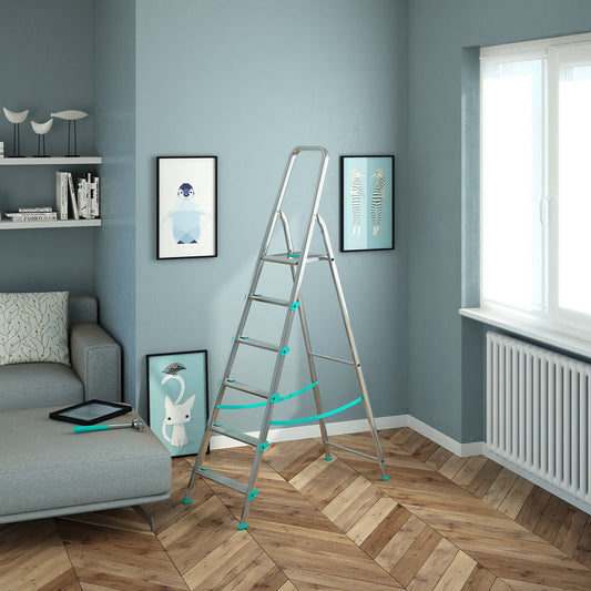 Escalera, 6 peldaños, Escaleras de aluminio, Escalera plegable, Altura 129 cm, Carga máxima 150kg, Aluminio, Colombo LIBELLULA , 2