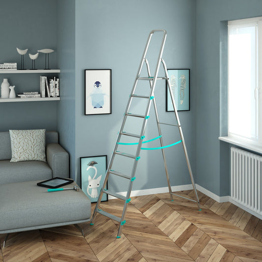 Escalera, 8 peldaños, Escaleras de aluminio, Escalera plegable, Altura 174 cm, Carga máx. 150kg, Aluminio, Colombo LIBELLULA , 2