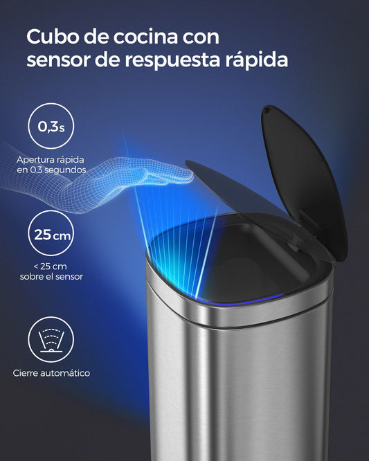 Cubo de basura, 50 L, con sensor de movimiento, automático, Cubo basura cocina, eliminación de olores con ozono, SONGMICS, 1