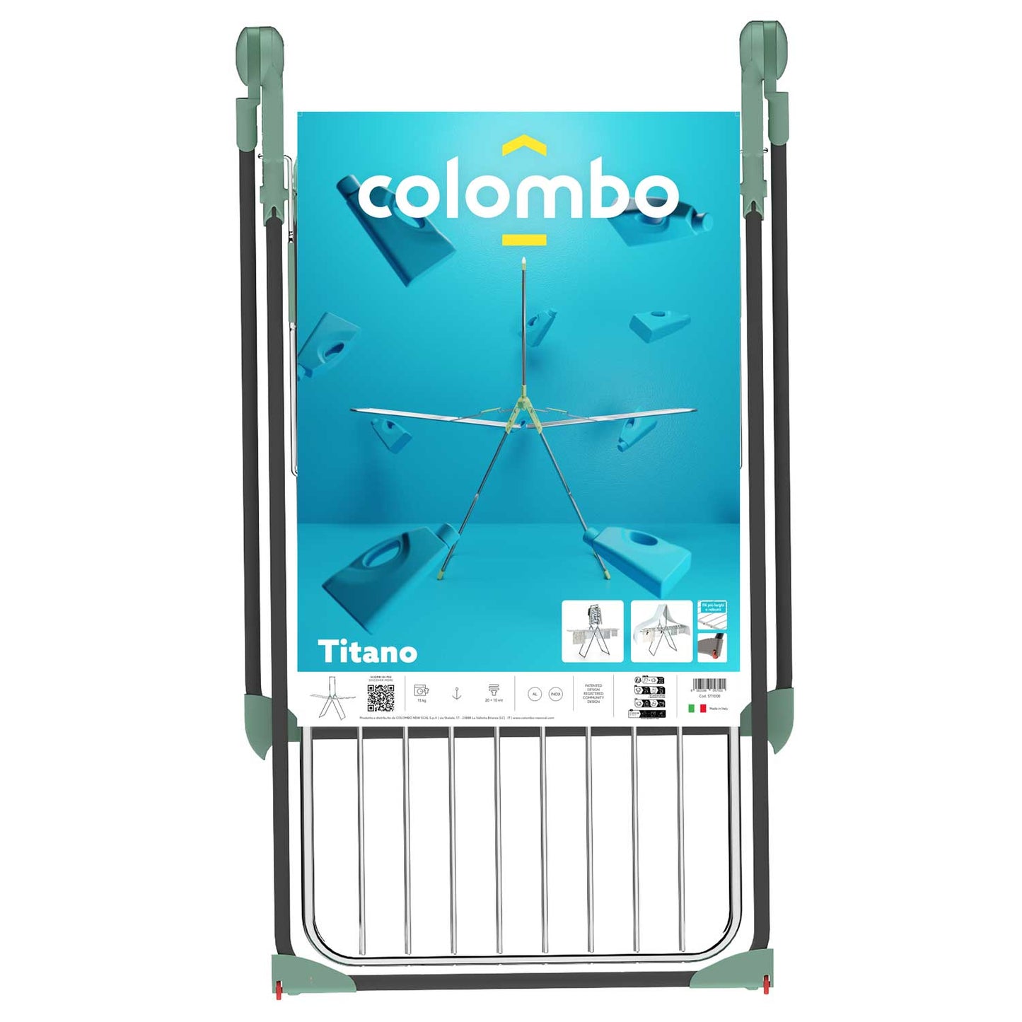 Tendedero de Ropa Plegable con Alas y Barra de Ropa Integrada con Ruedas, Elegido Producto del Año 2015, Hecho en Italia