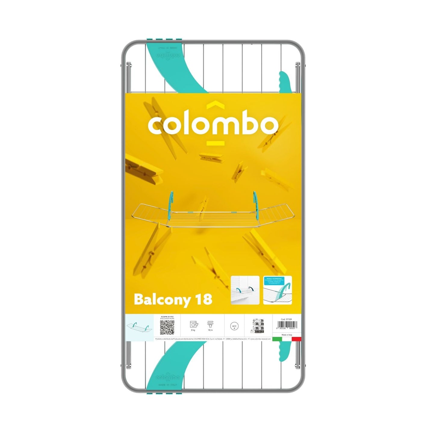 Tendedero, Ttendedero balcon, Longitud de secado 18m, Tendedero plegable, Capacidad de lavado 8kg, Colombo BALCONY 18 , 3