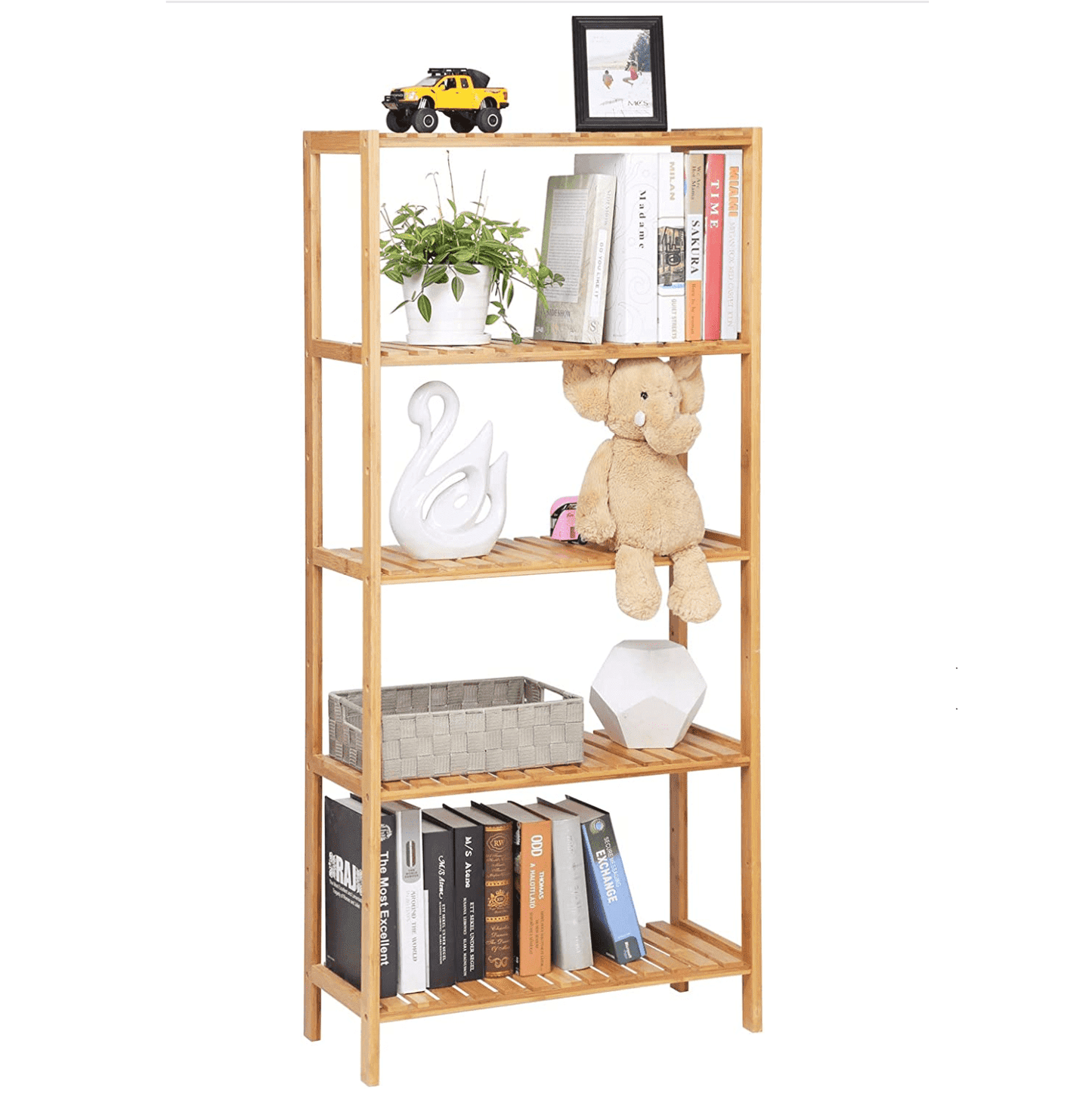 Estantería, 5 estantes, Bambú, Estanteria Madera, Estanteria libreria, 60x26x130 cm, Natural, SONGMICS