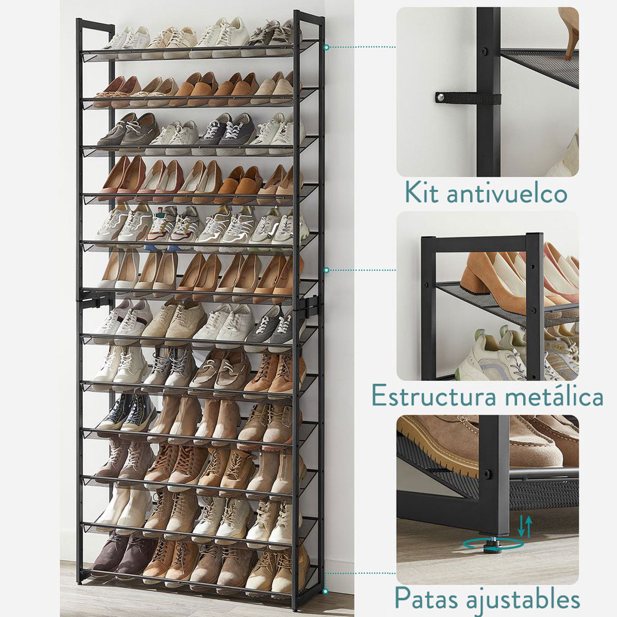 Zapatero, Zapatero Estanteria, de 12 Niveles, Juego de 2 Zapateros Apilables, Zapatero Alto y Estrecho, SONGMICS, 3