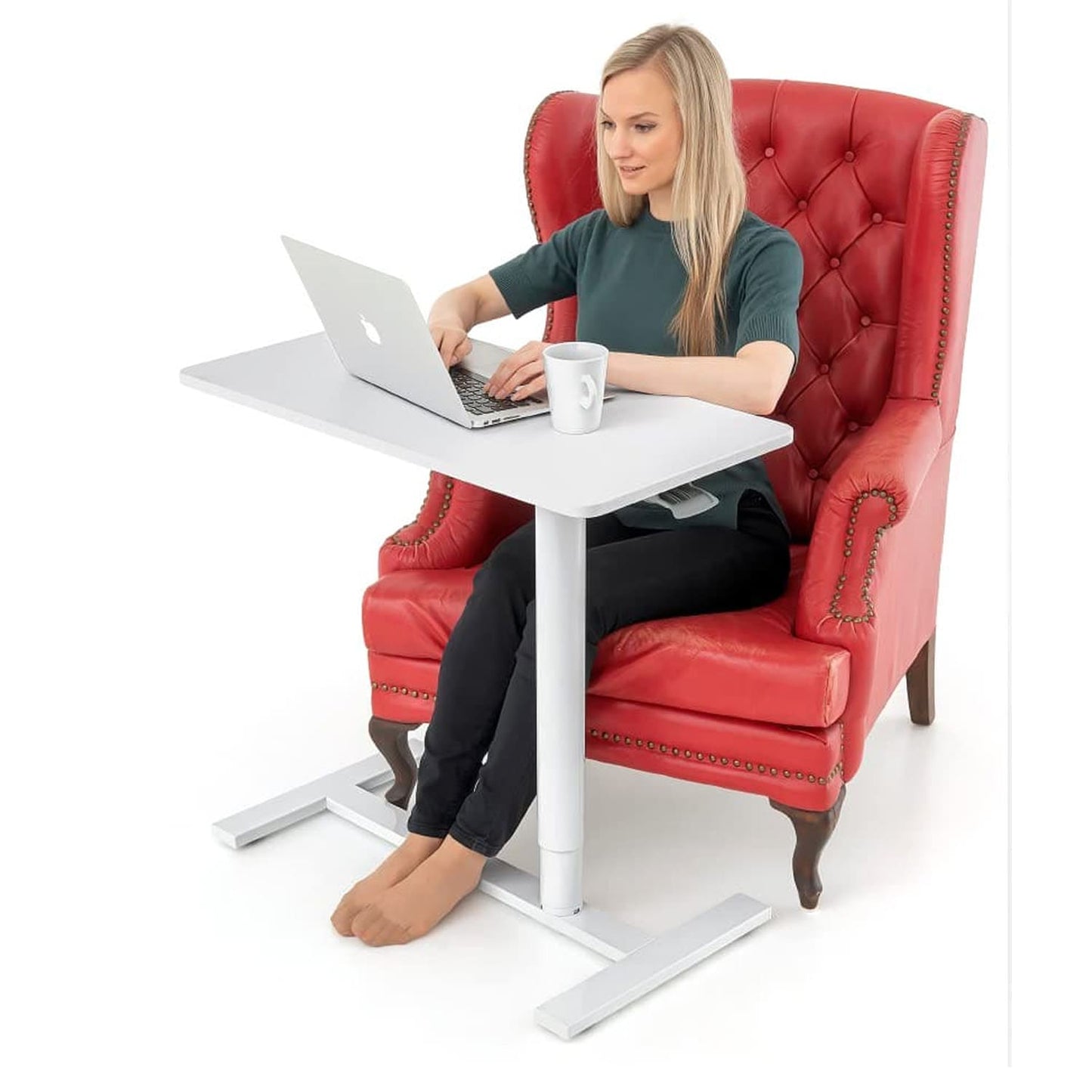 Tatkraft Relax - Mesa Neumática para Ordenador Portátil con Ruedas, Altura Ajustable 74-115 cm Regulación de Elevación sin Esfuerzo