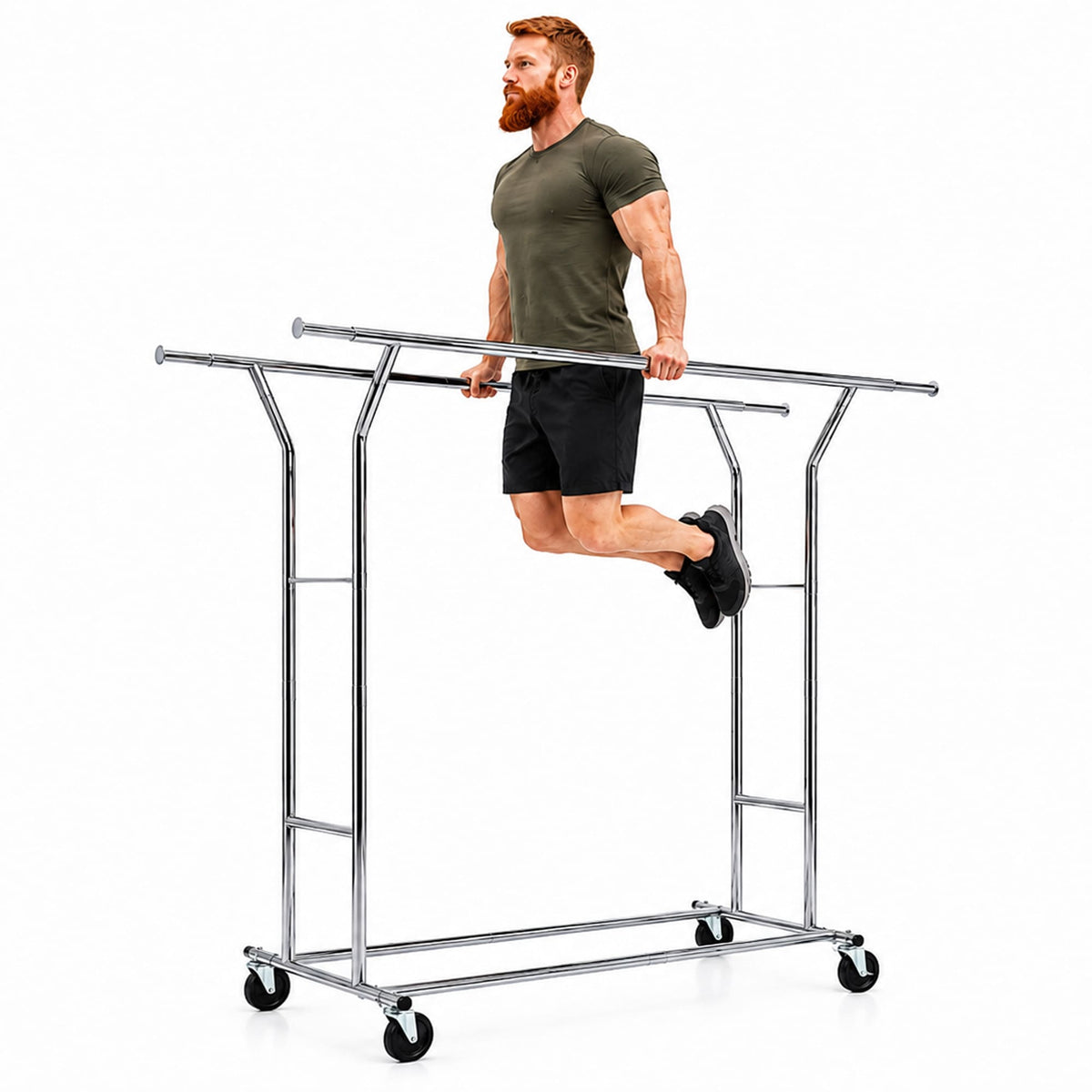 Tatkraft Didrik - Burro Ropa, Burro Ropa Resistente, Soporta hasta 130 kg, Perchero con Ruedas, Perchero Extensible, 110-150x160x45 cm, Acero Cromado