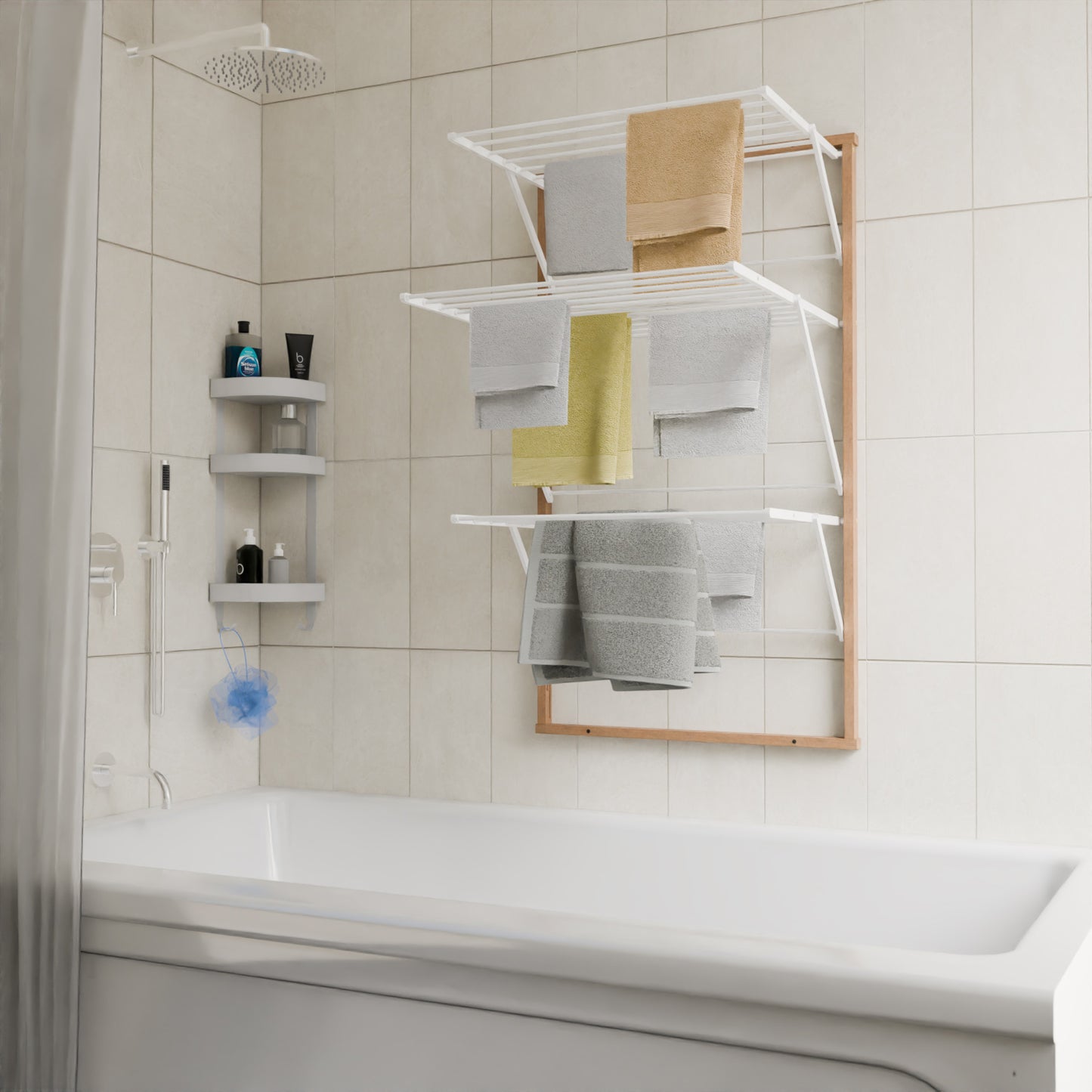 Tendedero Pared, Tendedero plegable pared, Madera, Cerrable – 15 m Tendedero Extensible, Color: Cerezo, Arit Karim, 1