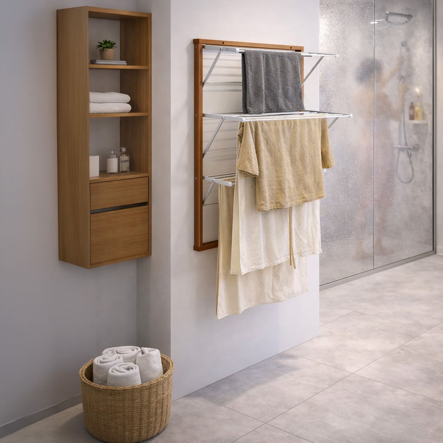 Tendedero Plegable, Tendedero Plegable Pared, Endedero Plegable de Pared, Tendedero Plegable Madera, shower room